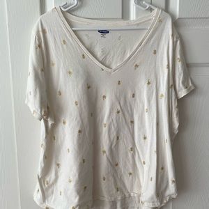 Cream T-shirt with gold pineapples and palm tree detail, Old Navy, XXL